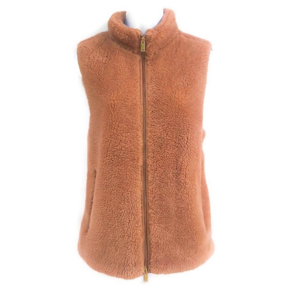 J Crew Vest Thick Plush Fleece Excursion Full Zipper Golden Hickory M 8 10 - Picture 4 of 8